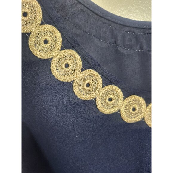 Lilly Pulitzer Women's Sz. 4 Navy & Gold Stella Shift Dress Embroidery Bows - Picture 7 of 7